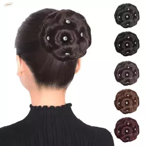 ZENZON Tóc Tổng Hợp Bun, Tóc Bun Donut Cô Dâu Tóc Chín Hoa Tóc, Phong Cách Vintage Nhỏ Kẹp Tóc Xoăn Chignon Nữ