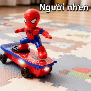 Người Nhện Đi Xe Trên Đồ Chơi Điện Ván Trượt Quay Bật Nhạc Trẻ Em ABS Điều Khiển Từ Xa