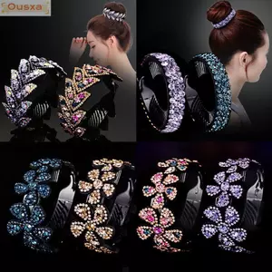 OUSXA Pha Lê Vuốt Tóc Phụ Kiện Tóc Bun Maker Mở Rộng Kẹp Tóc Kim Cương Giả