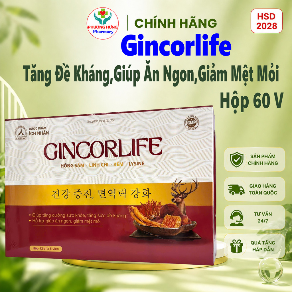 Viên Uống Gincorlife Của Ích Nhân Tăng Cường Sức Khỏe,Đề Kháng,Giúp Ăn Ngon,Giảm Mệt Mỏi-Hộp 60V
