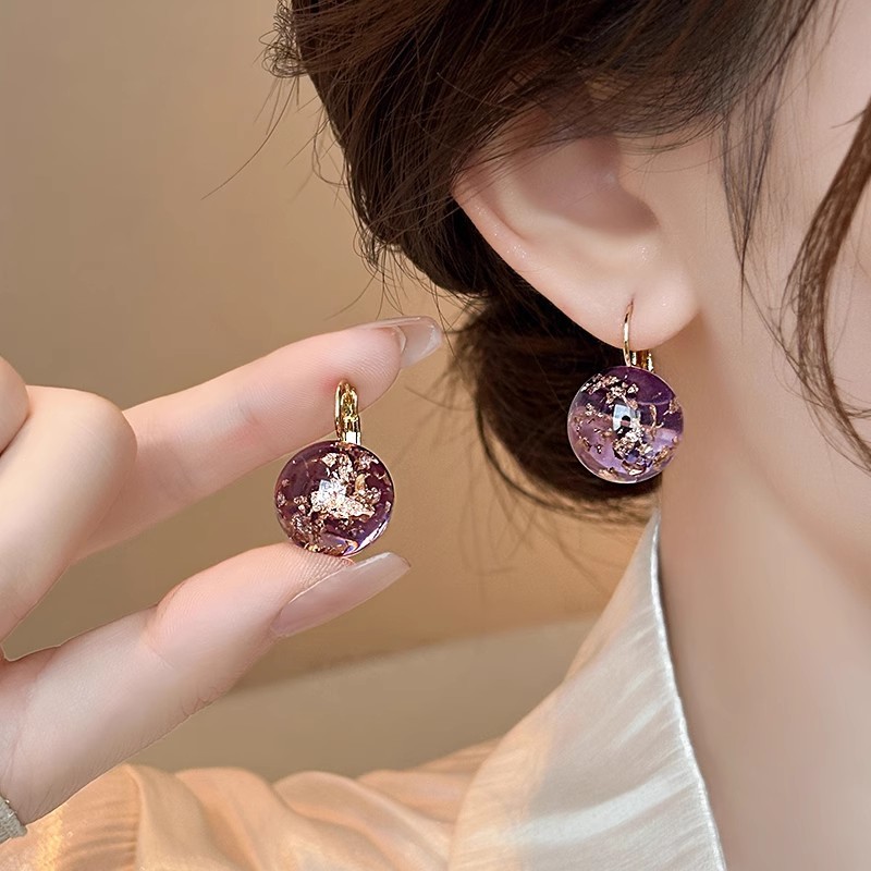 Bông tai pha lê độc đáo lá vàng tím
