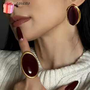 GAVESTO Nhựa Tòn Ten Bông Tai, Hình Học Vintage Xu Hướng Hình Học Bông Tai Hình Bầu Dục, Phụ Kiện Trang Sức Ngọt Ngào Thanh Lịch Vintage Màu Đỏ Bông Tai Dành Cho Nữ