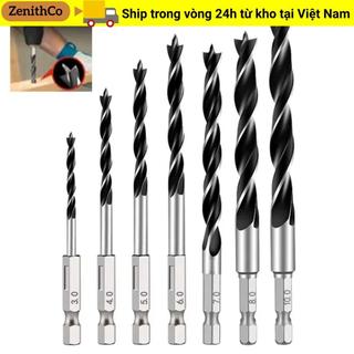 ZENITHCO bộ mũi khoan xoắn ốc 3 cánh 5 cái thép carbon cao 4/5/6/8/10mm ren 1/4" chất lượng cao