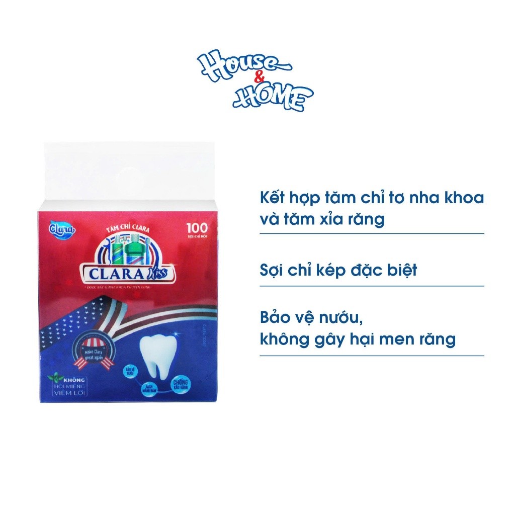 Tăm Chỉ Nha Khoa Clara Kiss Hộp 100 Cái TCNK001, Làm Sạch Kẽ Răng, Sợi Chỉ Kép Bền, Bảo Vệ Nướu Cho Bé Hàng Chính Hãng