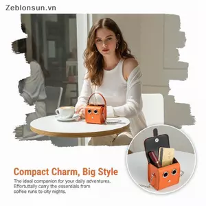 # HB # Túi vuông bằng da PU Mini Kawaii Dây đeo dây chuyền kim loại có thể tháo rời in hình Robot hoạt hình để đi chơi trong công viên giải trí.