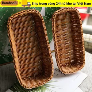Khay đan giả BAMBOOB, Giỏ đựng đồ bằng mây giả bền bằng nhựa, Trang trí bàn làm việc Hình chữ nhật đa năng Hộp đựng đồ lặt vặt Trang chủ