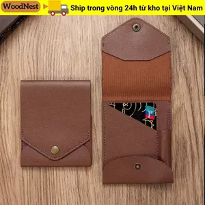 Ví mỏng tối giản WOODNEST, Ví nhỏ gọn đa chức năng bằng da PU thủ công chống nước, Khe cắm bút tích hợp Ví đựng tiền xu du lịch
