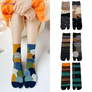Woke Unisex Chia Ngón Chân Kimono Tabi Crew Tất Colorblock Trừu Tượng Chấm Sọc In 2 Ngón Tay Nhật Bản Flip Flop Sandal Hồ