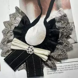 Đen Trắng Chanel Quý Ông Nơ Thú Cưng Ren Nước Bọt Khăn Kẻ Sọc Chó Trang Sức Mèo Yếm Bò Pháp