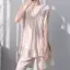 Bộ đồ ngủ xù cổ chữ V không tay có đệm ngực Đồ mặc nhà mùa hè dành cho nữ có thể mặc bên ngoài Bộ đồ cao cấp chống va đập