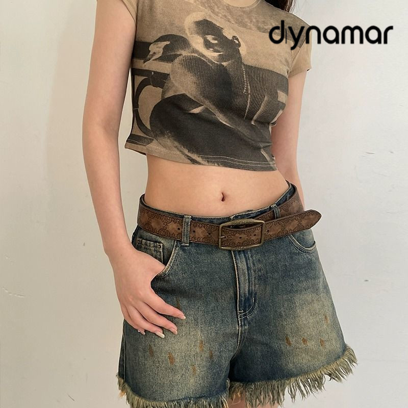 【dynamar】Hàng Có Sẵn--Thắt lưng nữ kiểu Mỹ cổ điển, phong cách dân tộc, chất liệu denim, màu nâu cao cấp, đa năng.