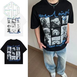Áo thun nam ESEA tay ngắn thương hiệu thời trang Mỹ "Love Dog" cặp đôi unisex