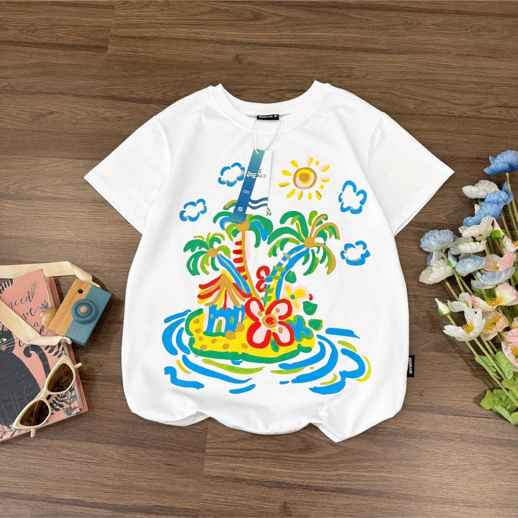 （Giao hàng 24h）Angela Áo Thun Cây Dừa Local Brand Chất 100% Cotton Mềm Mịn Thoáng Mát.
