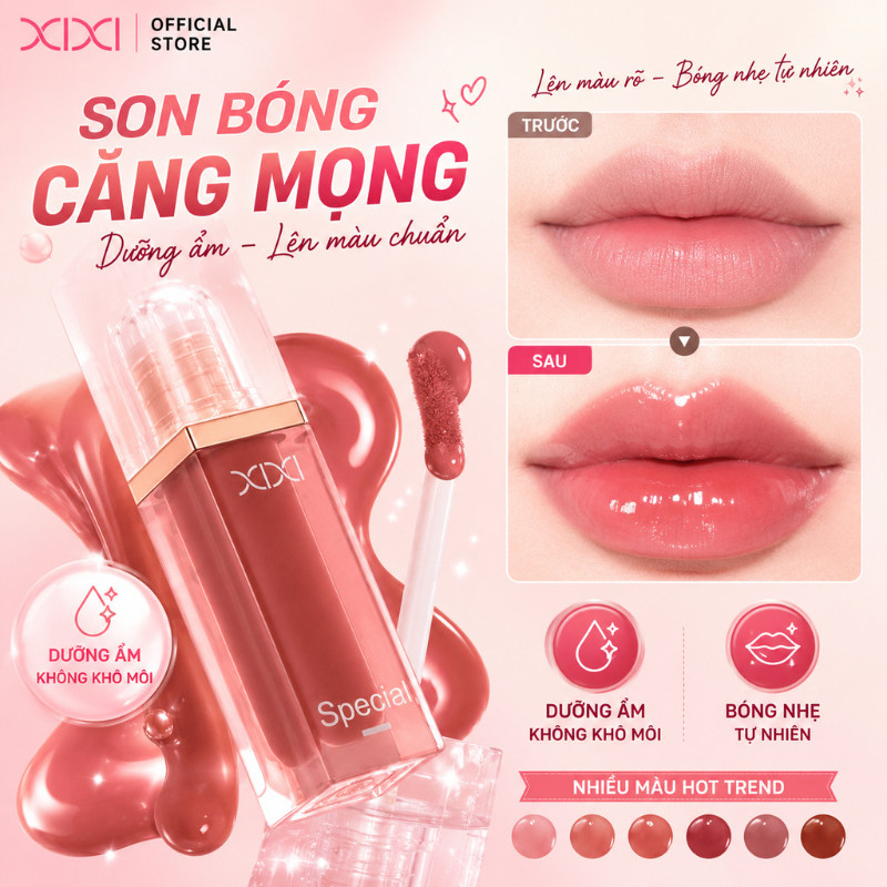 Xixi Son Bóng Thạch Căng Mọng Dưỡng Ẩm Bóng Gương Không Bết Dính Lên Màu Tự Nhiên Lâu Trôi D807