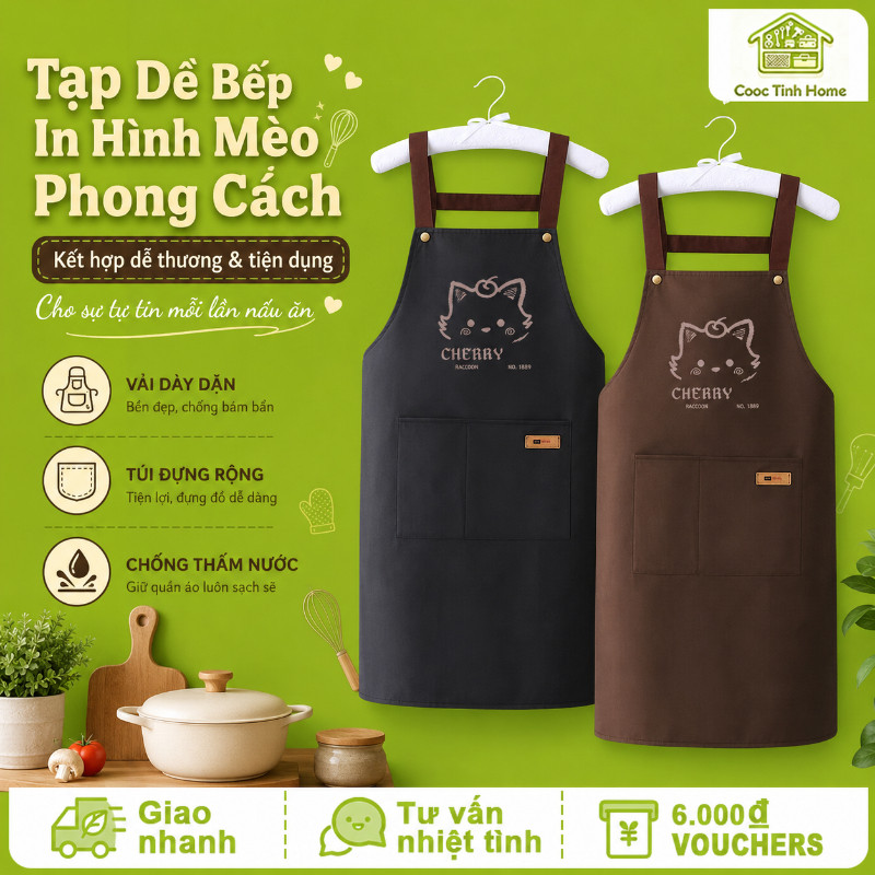 Tạp Dề Bếp In Hình Mèo Phong Cách - Kết Hợp Dễ Thương & Tiện Dụng, Cho Sự Tự Tin & Niềm Vui Mỗi Lần Nấu Ăn