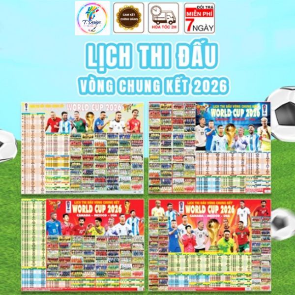Decal bóc dán - Lịch Thi Đấu World Cup 2026 (Kích Thước 40x30Cm)