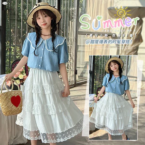 Áo Sơ Mi Denim Mỏng Bé Gái Mùa Hè 2026 Phong Cách Mới Trẻ Em Thời Trang Cổ Búp Bê Tay Ngắn