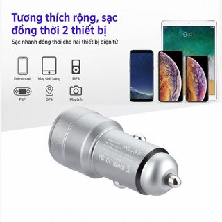Sạc Xe Hơi USB C USB A Sạc Nhanh Cổng Kép Hợp Kim Nhôm Mini Auto Adapter 12V 24V