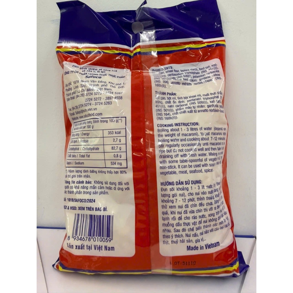 Nui ống nhỏ Safoco túi 500Gr