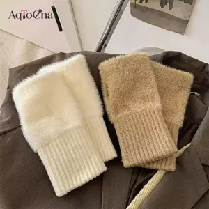AqToCna 1 Cặp Găng Tay Nửa Ngón Ấm Áp Và Chống Lạnh Cho Nữ Mùa Thu Đông, Đa Năng Và Sang Trọng, Găng Tay Nửa Ngón Văn Phòng Dễ Thương AqToCna