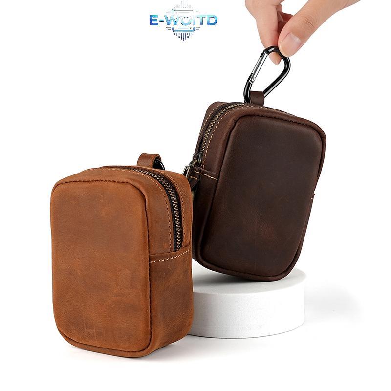 Túi da E-WOITD có dây kéo Móc khóa Ví đựng tiền xu Túi đựng thẻ Thắt lưng Túi đeo thắt lưng để chạy bộ ngoài trời Đồng xu thể thao Ví nhỏ cổ điển E-WOITD