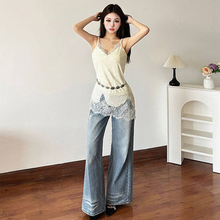 Áo camisole nữ kiểu Pháp thanh lịch, dài đến đầu gối, viền ren.