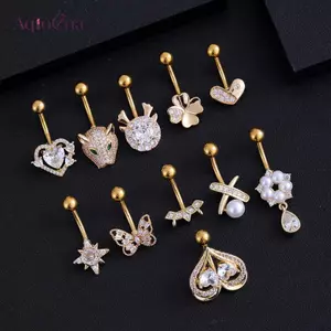 AqToCna Thời Trang Bụng Nút Nhẫn Đơn Giản Thép Không Gỉ Trái Tim Rốn Xuyên Barbell Cho Nữ Gợi Cảm Cơ Thể Xuyên Trang Sức Quà Tặng AqToCna