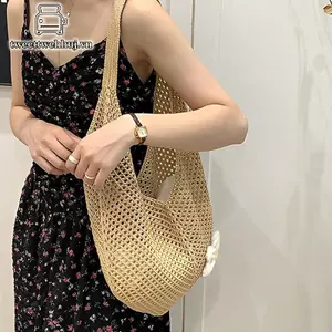 Nhíp Nữ Bện Túi Phong Cách Hàn Quốc Đeo Vai Túi Lười Phong Cách Dệt Kim Rỗng Hoa Đi Biển Túi VN