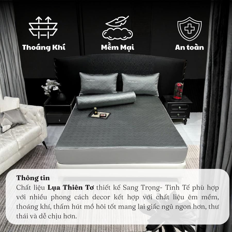 (GG2651) Bộ Ga Gối Lụa Thiên Tơ 4 món đệm 25cm Mềm Mại Mát Lạnh Như Băng Chống Nhăn Memminbedding Luxury