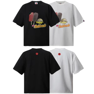 Chất Lượng Cao Retro Kem UFO In Hình Áo Thun Ngắn Tay Nam Nữ Rời Cổ Tròn Top Đường Phố Ván Trượt Phong Cách Thường Ngày Phù Hợp Với
