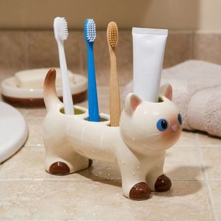 Giá đỡ bàn chải đánh răng bằng gốm SENRTY, Giá đỡ bàn chải đánh răng điện hoạt hình hình hình chó mèo, Tiết kiệm không gian 4 lỗ Bàn chải đánh răng không thấm nước Giá lưu trữ phòng tắm