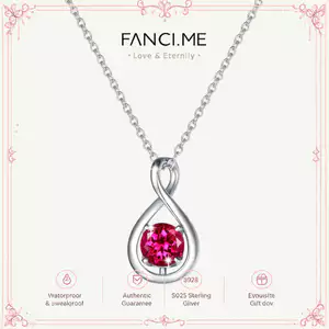 FANCIME "Infinite Embrace" July Birthstone Ruby Infinity Symbol Sterling Silver Mặt dây chuyền Vòng cổ - Bạc