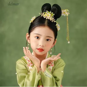 Bộ kẹp tóc phong cách DELMER, Que tóc Hanfu tua rua ngọc trai, Công cụ thiết kế kiểu tóc hoa hợp kim cổ điển