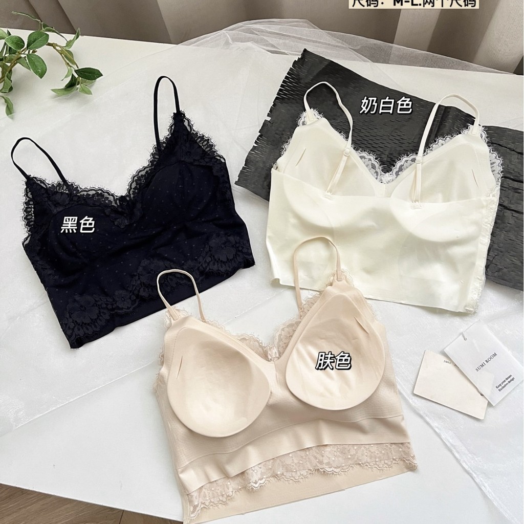 Đi kèm với miếng đệm ngực Nhỏ dễ thương Nữ Pháp Ren chấm bi Áo ngắn Áo Vest lưng đẹp Áo ngực Deep V Camisole Slimer Nhìn mỏng hơn Áo khoác ngoài Phong cách huy chương bên trong Người nổi tiếng Hẹn hò Hàn Quốc Cô gái sạch sẽ Cốc mùa hè Cao cấp