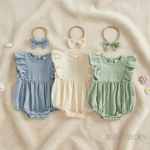 Trang phục trẻ sơ sinh cho bé gái Áo liền quần màu trơn cổ tròn có dây đeo nơ