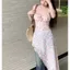 Đầm dài hoa cao cấp phong cách Hàn Quốc Váy dài không đều lá sen