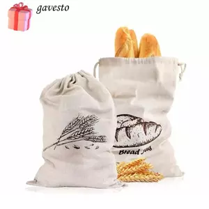 Túi đựng bánh mì GAVESTO, Túi đựng bánh mì vải lanh có thể giặt dung tích lớn, Túi dây rút bằng vải có thể tái sử dụng Đồ dùng nhà bếp