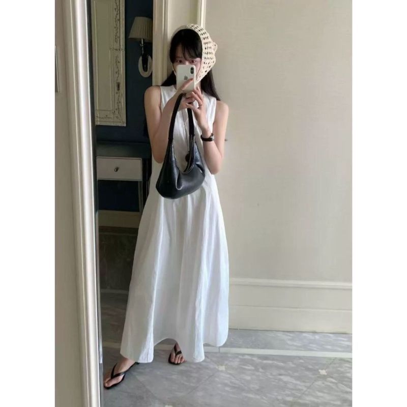 [Hàng mới về] Kích thước lớn mùa hè dáng ôm hơn Váy Vest dáng rộng phong cách mới Chuông không tay khí chất Pháp cao cấp