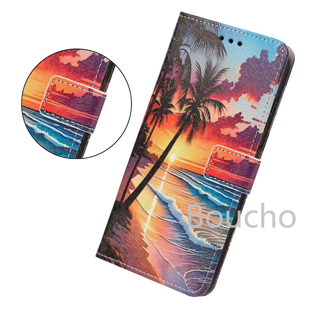 Dành Cho Samsung A27 A57 M16 A56 A36 A37 A07 A06 A05S M55 M35 M15 M54 M14 Ốp Điện Thoại Folio Cây Cọ Đại Dương