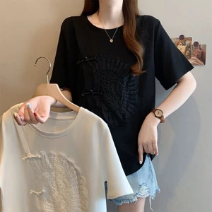 Áo thun ngắn tay cổ tròn dáng rộng thời trang mới mùa hè dành cho nữ
