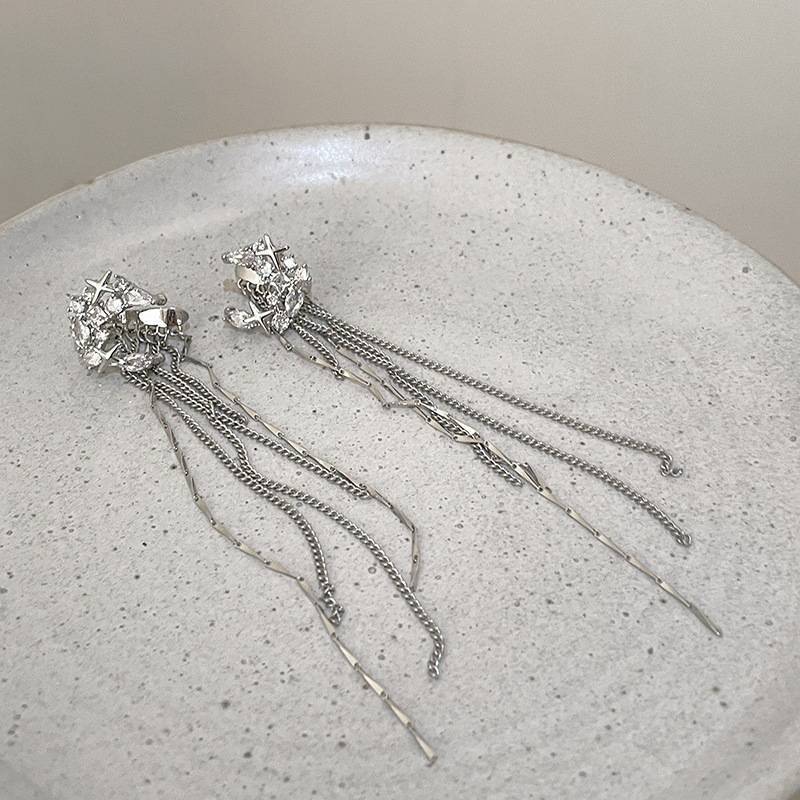 AN.MART Thời Trang Sáng Bóng Zircon Moon Star Dài sel Kẹp Tai Không Xuyên Bông Tai Thiết Kế Hợp Thời Trang Sang Trọng Nữ Vòng Đeo Tai Trang Sức Dự Tiệc VN