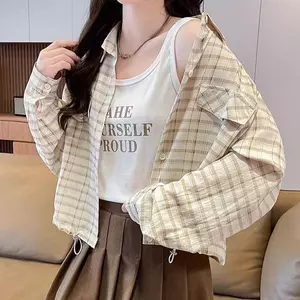 Áo sơ mi kẻ sọc phiên bản Hàn Quốc Áo ngắn chống nắng lười mỏng
