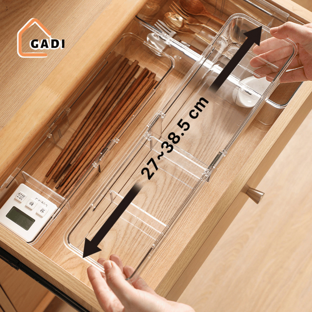 Khay Chia Ngăn Kéo HomeMate Thông Minh Điều Chỉnh Kích Thước, Khay Đựng Mỹ Phẩm, Dao Muỗng, Văn Phòng Phẩm Trong Suốt