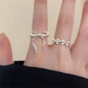 PNPIA- 2 Chiếc Nhẫn Nơ Thời Trang Cho Nữ Cô Gái Ngọt Ngào Dễ Thương Hình Học Nơ Mở Nhẫn Có Thể Điều Chỉnh Tiệc Cưới Trang Sức Quà Tặng