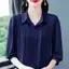 Áo Sơ Mi Nữ 3 / 4 Tay Nữ Thường Ngày Màu Xanh Trơn Áo Công Sở Nữ OL Áo Làm Việc
