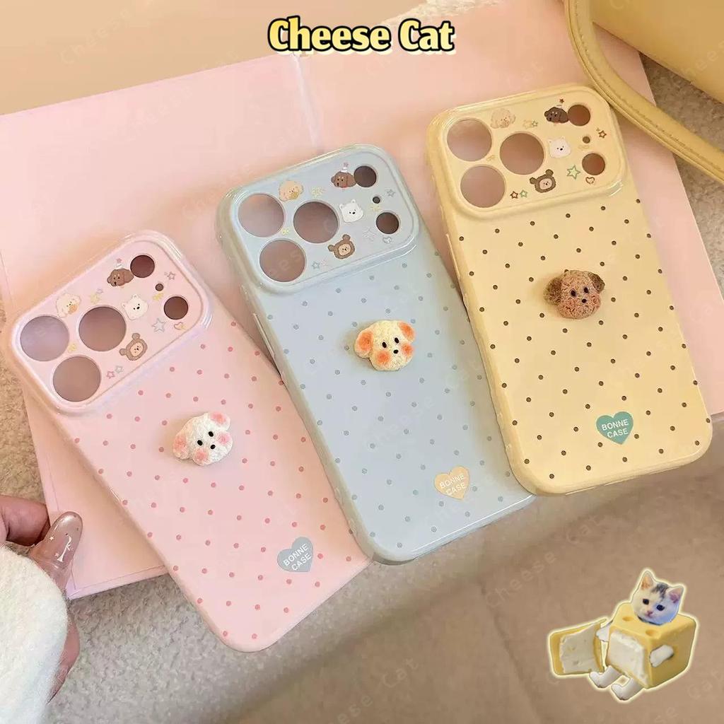 Ốp điện thoại hình con chó con màu kẹo đơn giản 3D dành cho iPhone 14 13 12 11 15 Plus 16 17 Pro Max
