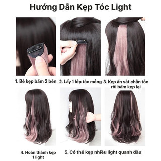 Giả Kẹp dài thẳng xoăn High light 60cm-Tóc Nối Giả Dạng Thẳng Nhuộm Ombre Phong Cách Hàn Quốc