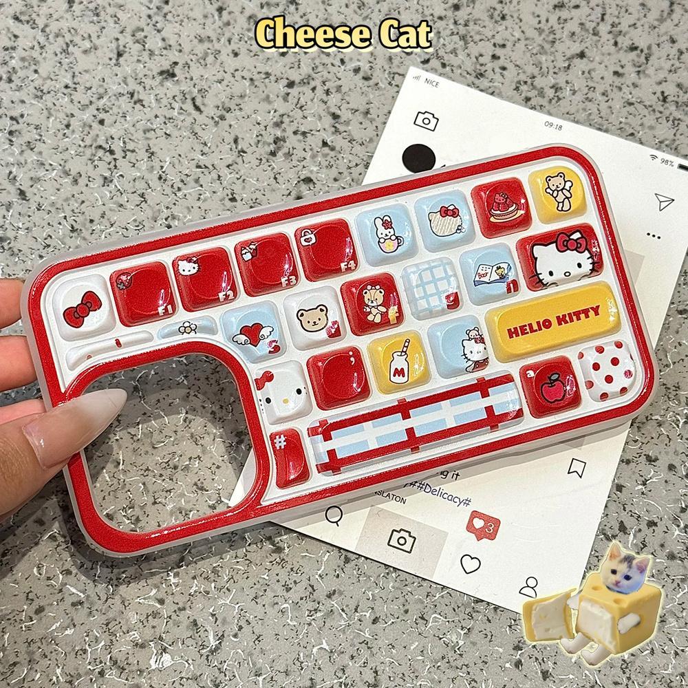 Bàn phím 3D Ốp điện thoại hình Kitty màu đỏ cho iPhone 14 11 13 12 16 17 Pro Max Ốp điện thoại giảm căng thẳng