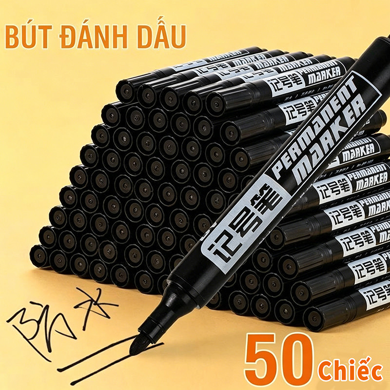 Combo Bút Lông Dầu Đen 50 – Mực Khô Siêu Nhanh Không Lem, Ngòi Bền Sắc, Đánh Dấu Văn Phòng Kho Bãi