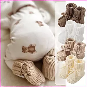 VIC Chống Trơn Trượt Đáy Bé Tập Đi Đầu Tiên Cotton Đan Booties Có Nơ Trang Trí